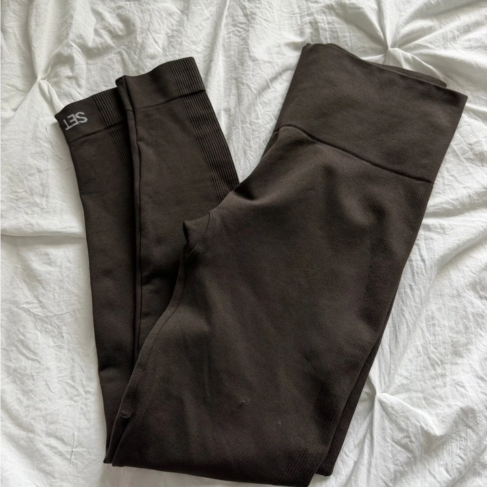 SET Active Women’s Ribbed Medium Brown Leggings *flaw read - Picture 3 of 6
